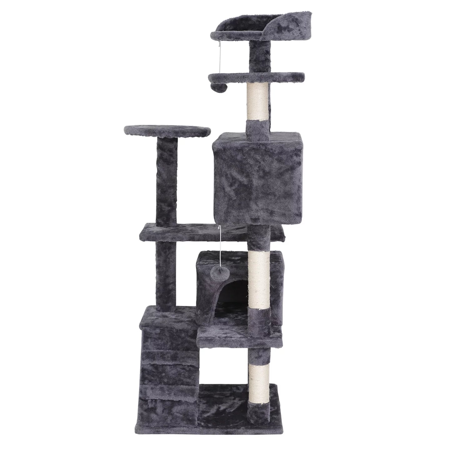 55''H Multi-Level Soft Cat Tree Condo Cat Tower W/Scratching Posts & Top Perch, Gray