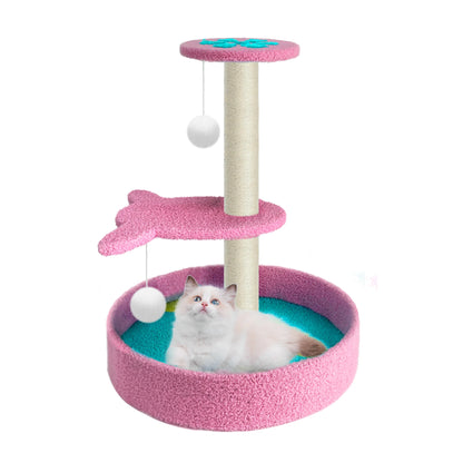 Cat Scratching Post Small Cat Tree Tower with Cozy Perch, Fleece Lounge Bed with Hanging Ball, for Indoor Cat Kitten,18.5 Inch,Pink