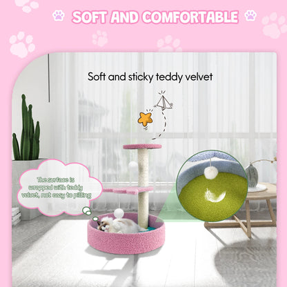 Cat Scratching Post Small Cat Tree Tower with Cozy Perch, Fleece Lounge Bed with Hanging Ball, for Indoor Cat Kitten,18.5 Inch,Pink