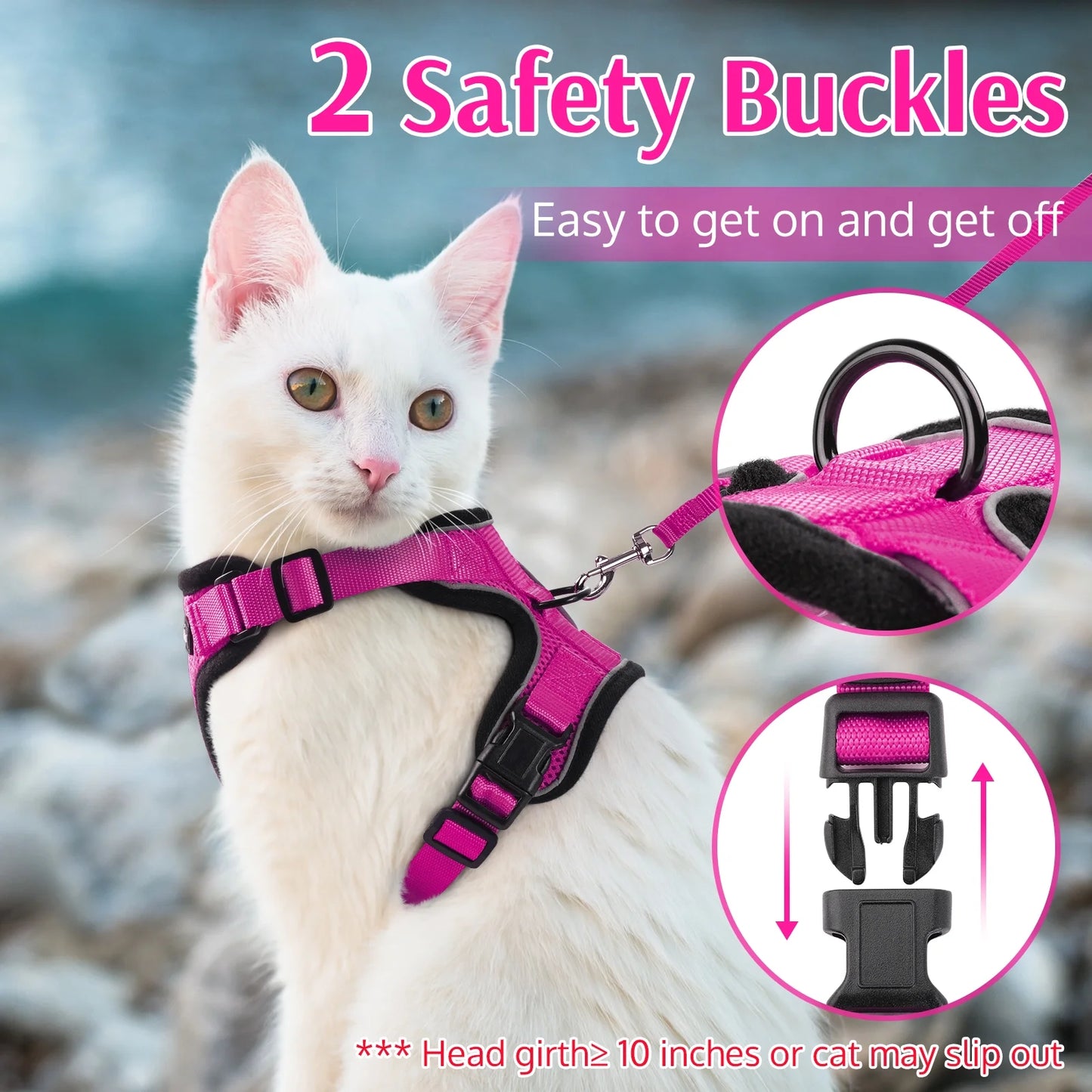 Cat Harness and Leash for Walking, Escape Proof Soft Adjustable Vest Harnesses for Cats, Easy Control Breathable Reflective Strips Jacket, Rose Red