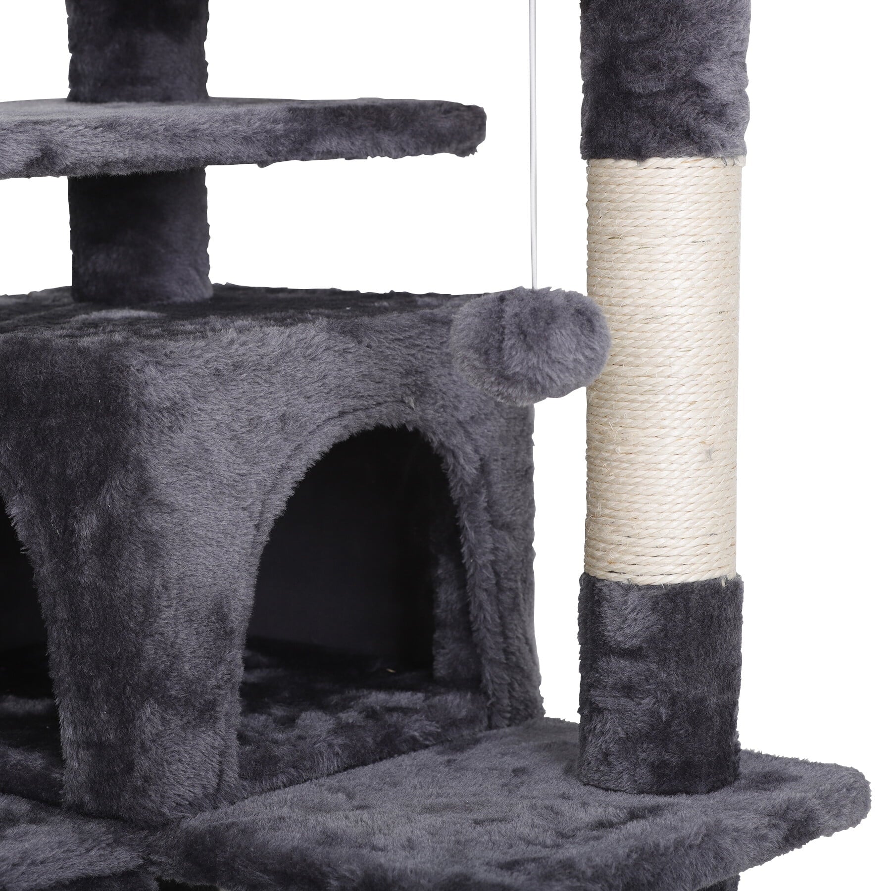 55''H Multi-Level Soft Cat Tree Condo Cat Tower W/Scratching Posts & Top Perch, Gray