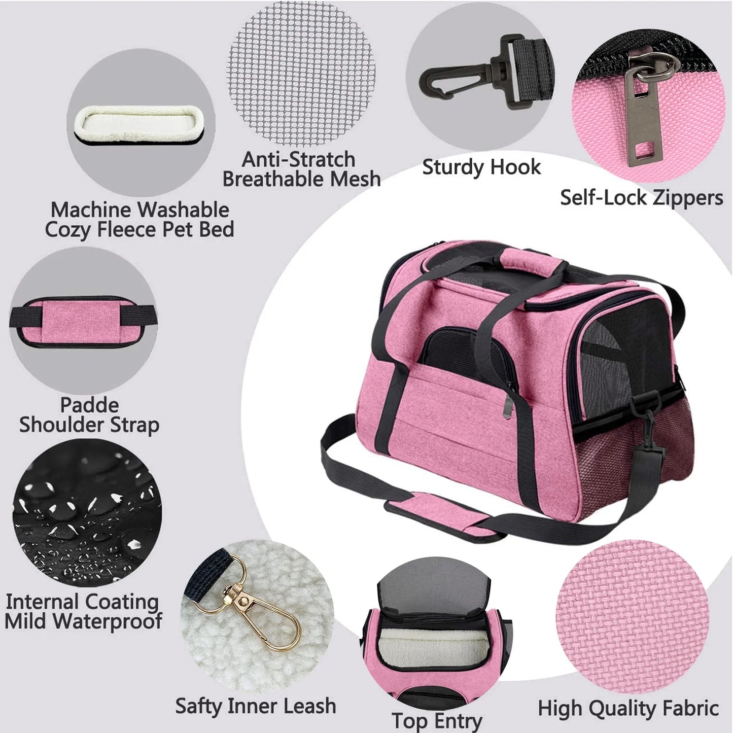 Pink Pet Cat Carrier Airline Approved, Dog Carriers for Small Dogs, Collapsible Dog Cat Travel Carrier Bag for Small Medium Cat