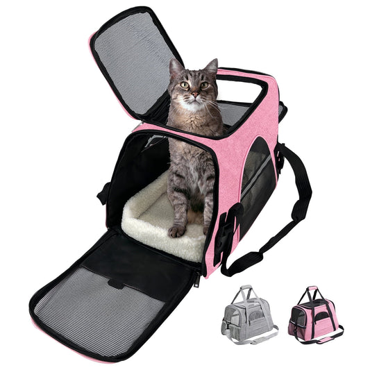 Pink Pet Cat Carrier Airline Approved, Dog Carriers for Small Dogs, Collapsible Dog Cat Travel Carrier Bag for Small Medium Cat