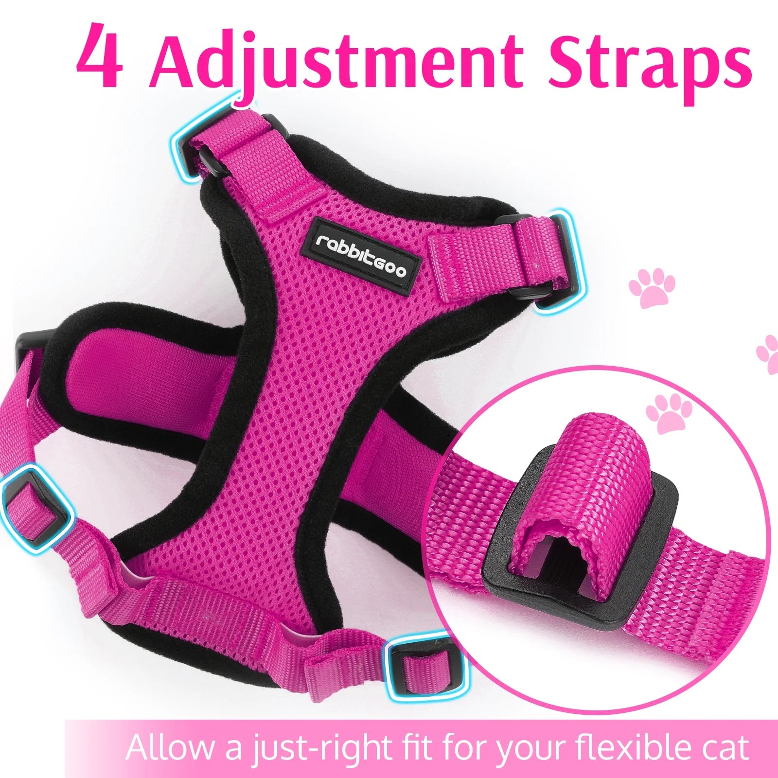 Cat Harness and Leash for Walking, Escape Proof Soft Adjustable Vest Harnesses for Cats, Easy Control Breathable Reflective Strips Jacket, Rose Red