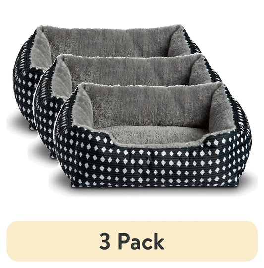 (3 Pack)  Cuddler Small Dog or Cat Bed, Black 19" X 15"