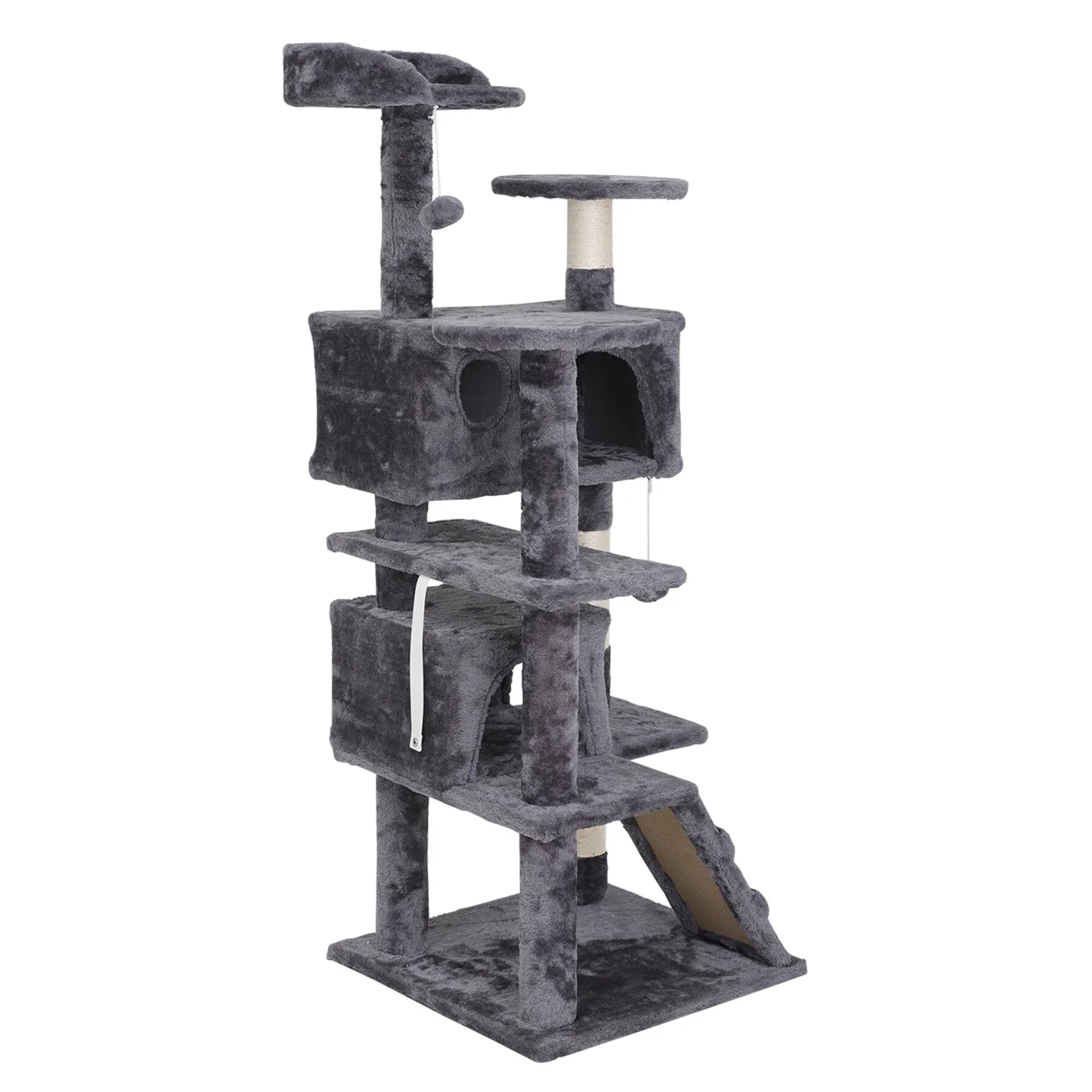 55''H Multi-Level Soft Cat Tree Condo Cat Tower W/Scratching Posts & Top Perch, Gray