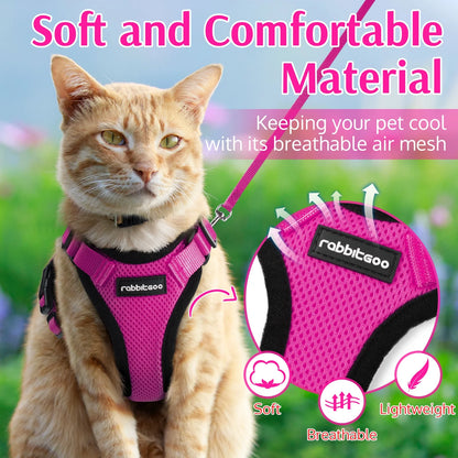 Cat Harness and Leash for Walking, Escape Proof Soft Adjustable Vest Harnesses for Cats, Easy Control Breathable Reflective Strips Jacket, Rose Red