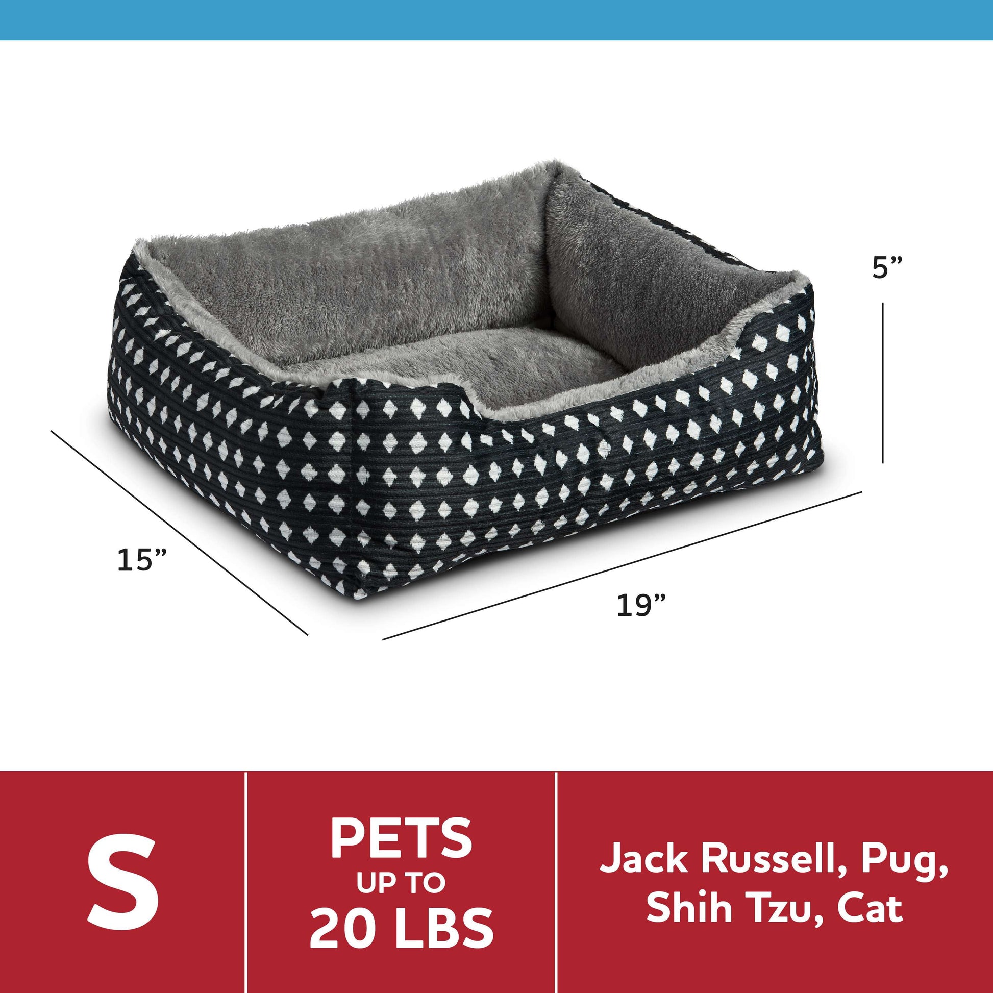 (3 Pack)  Cuddler Small Dog or Cat Bed, Black 19" X 15"