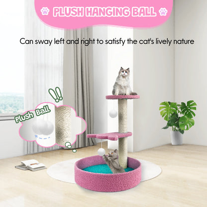 Cat Scratching Post Small Cat Tree Tower with Cozy Perch, Fleece Lounge Bed with Hanging Ball, for Indoor Cat Kitten,18.5 Inch,Pink