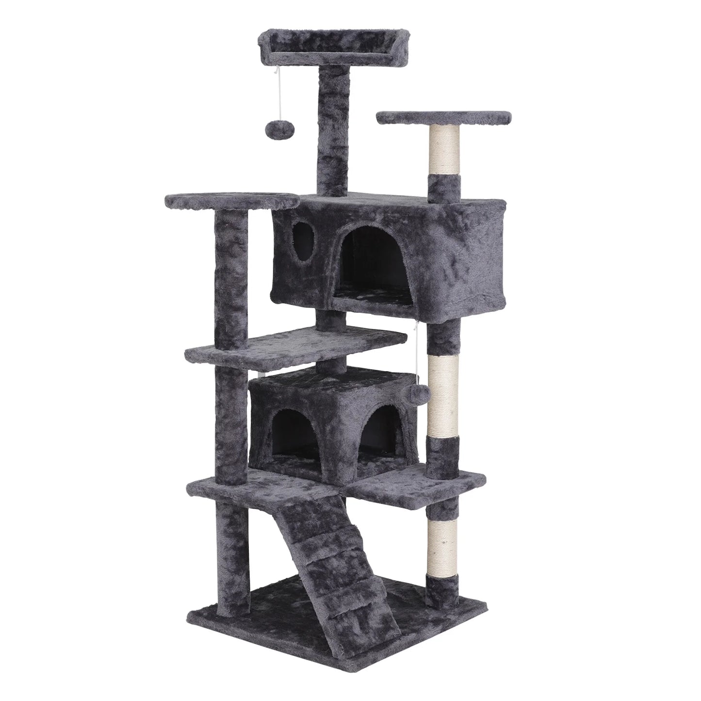 55''H Multi-Level Soft Cat Tree Condo Cat Tower W/Scratching Posts & Top Perch, Gray