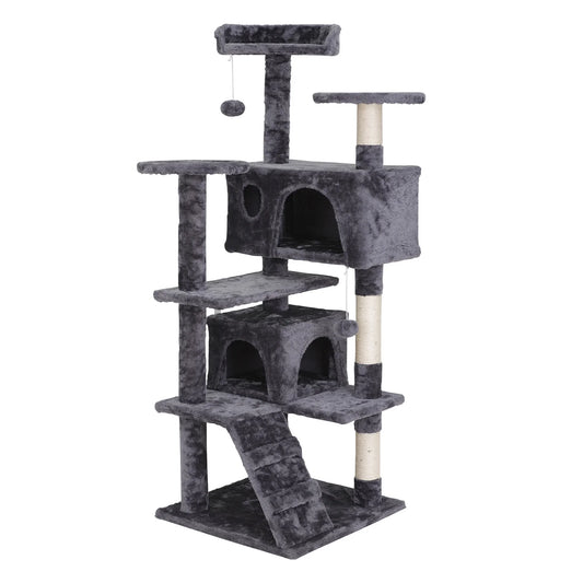 55''H Multi-Level Soft Cat Tree Condo Cat Tower W/Scratching Posts & Top Perch, Gray